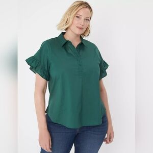 Lane Bryant #1136424 Green Ruffle-Sleeve Top NWT